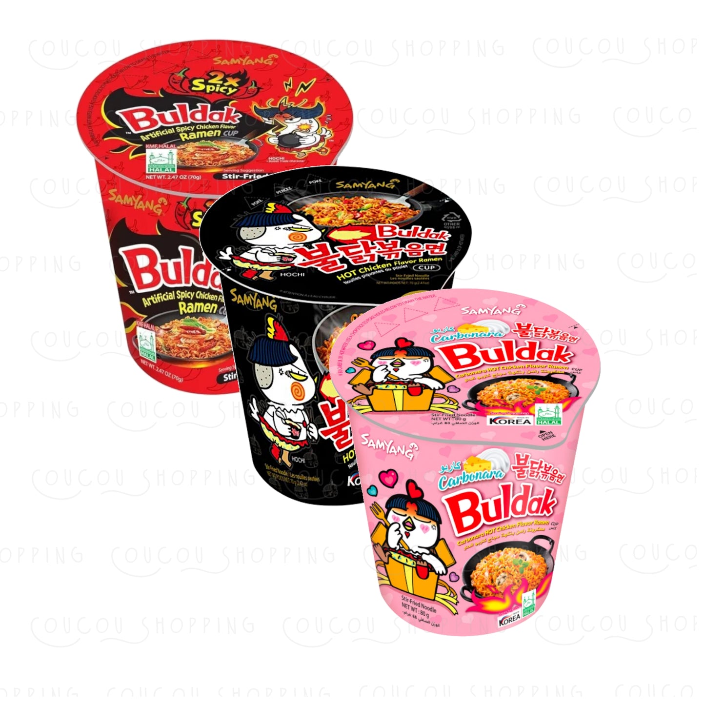 SAMYANG Ramen Cups Original / Carbonara / 2x Spicy - 2 x 80 gr. cups