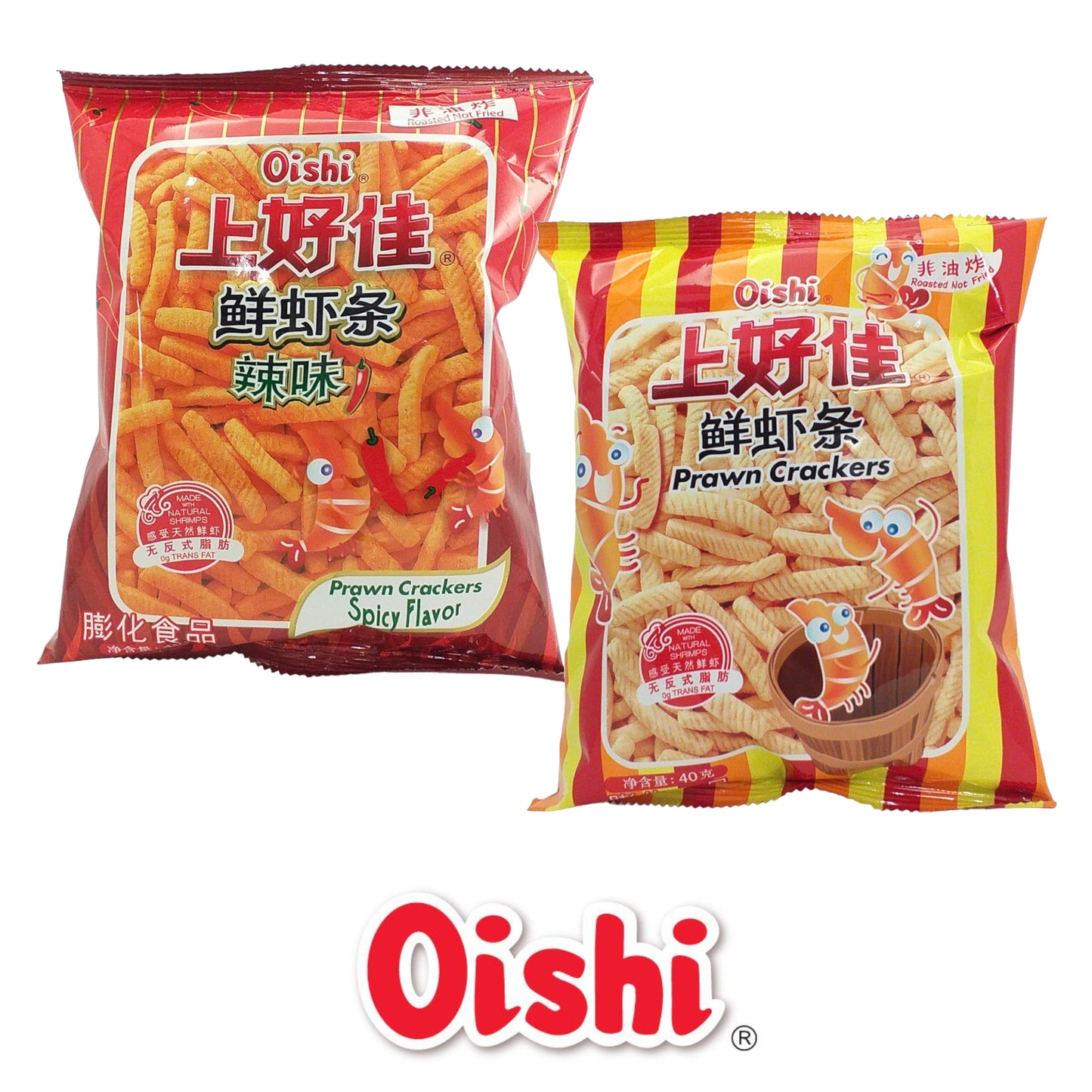 OISHI Prawn Crackers Original / Spicy - 2 x 40 gr. packs