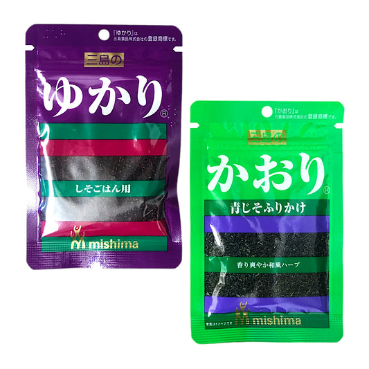 MISHIMA Perilla Rice Seasoning Kaori Green / Furikake Yukari Plum - 13/22 gr. pack