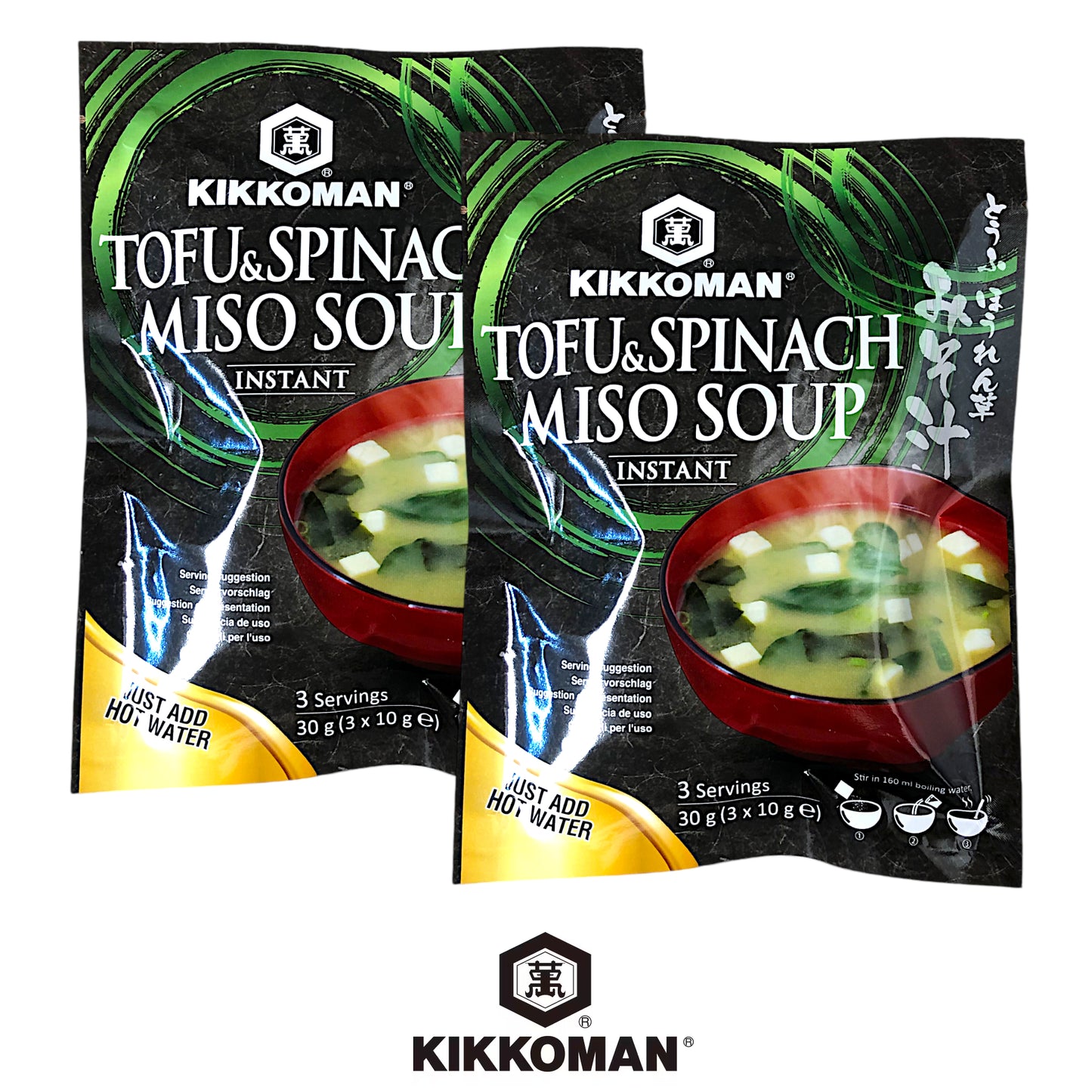 KIKKOMAN Miso Soup Tofu and Spinach / Aka / Shiro  -  2 x 30 gr. pack