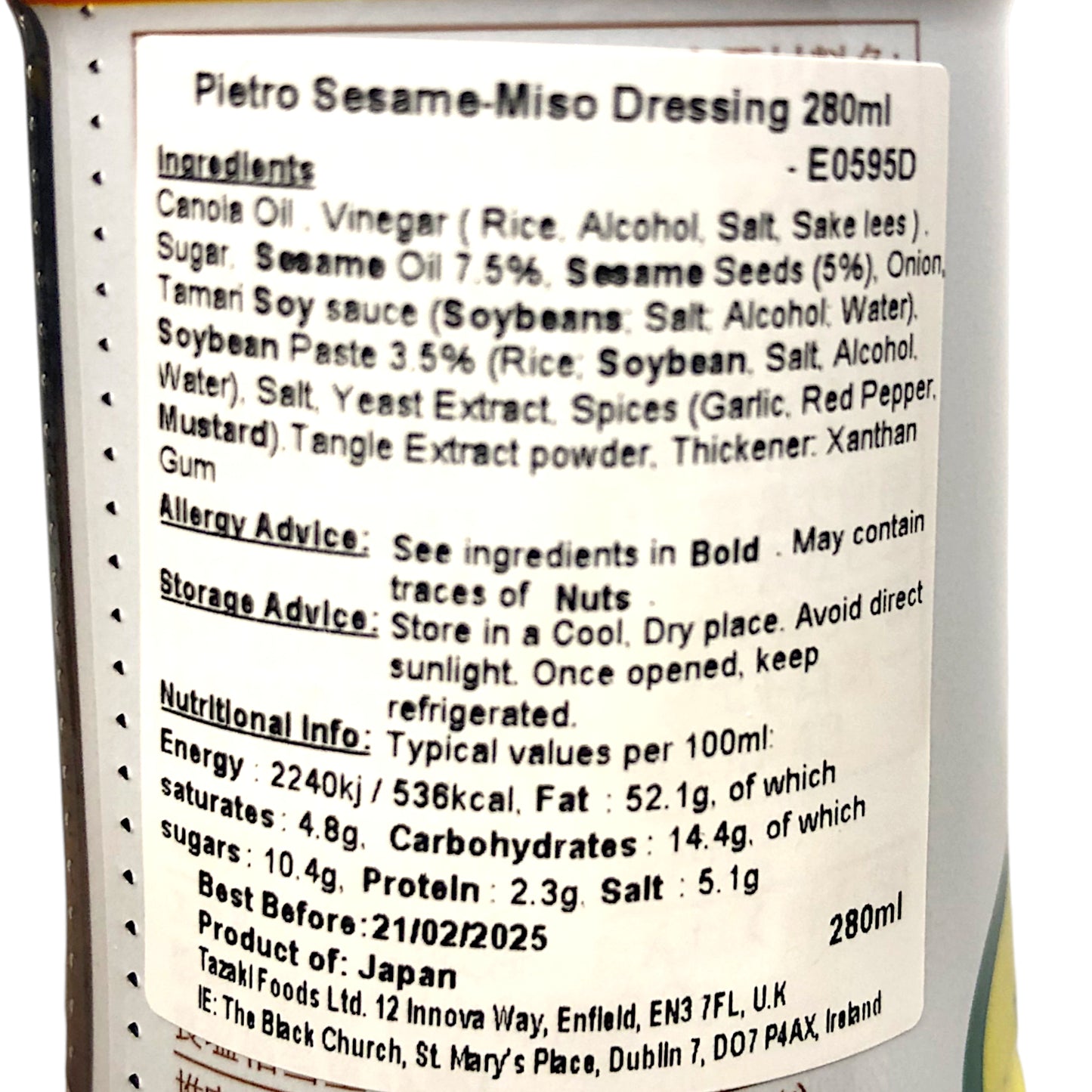 PIETRO Sesame Miso Dressing Sauce - 280 ml bottle