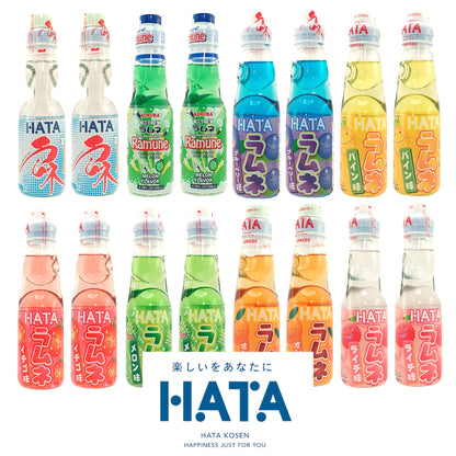 HATAKOSEN RAMUNE Marble Soda - 10 x 200 ml. bottle Strawberry Blueberry Kimura Original Melon Pineapple Lychee Orange