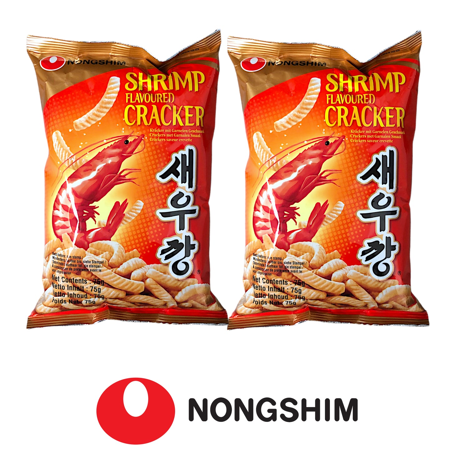 NONGSHIM Shrimp Flavoured Original / Spicy Crackers - 2 packs x 75 gr.