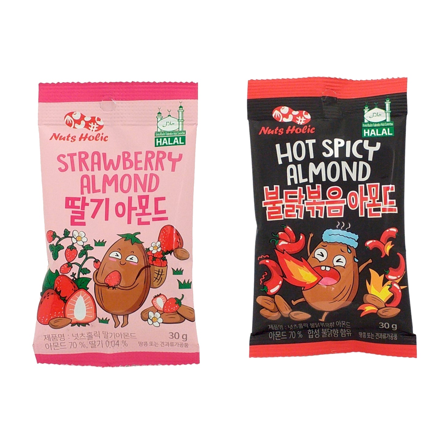 NUTS HOLIC Hot Spicy / Strawberry Almonds - 2 x 30 gr. pack