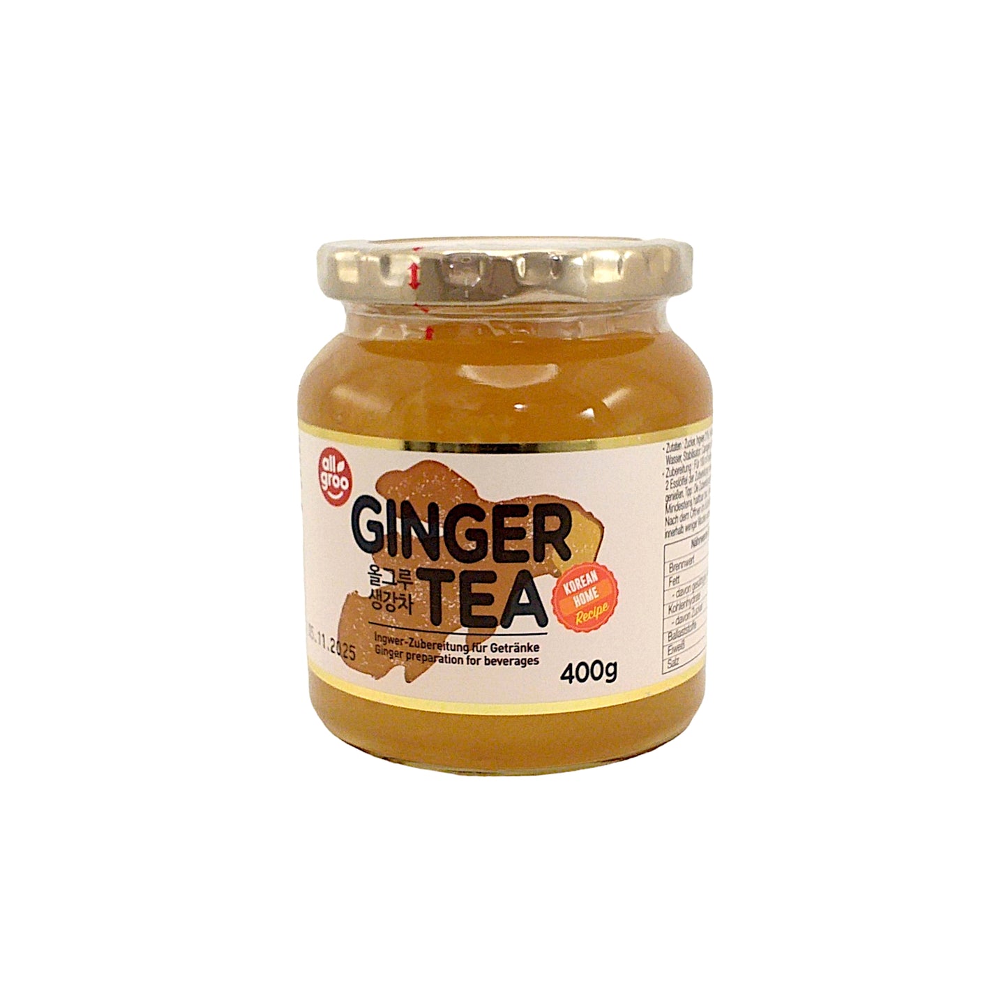 ALL GROO Ginger / Aloe Vera Korean Marmalade Tea in Jar  - 400 gr. jar