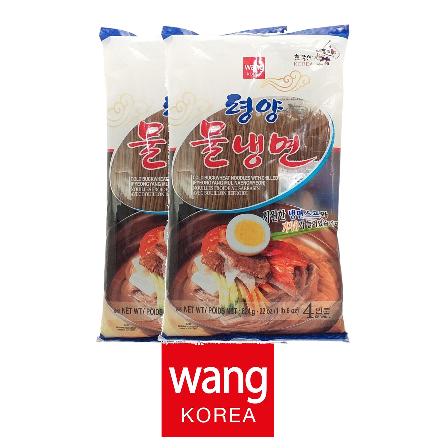 WANG KOREA Naengmyeon Buckwheat Noodles Pyeongyang / Hamheung / Hamheung Bibim / Chik  - 2 x 624 gr. pack