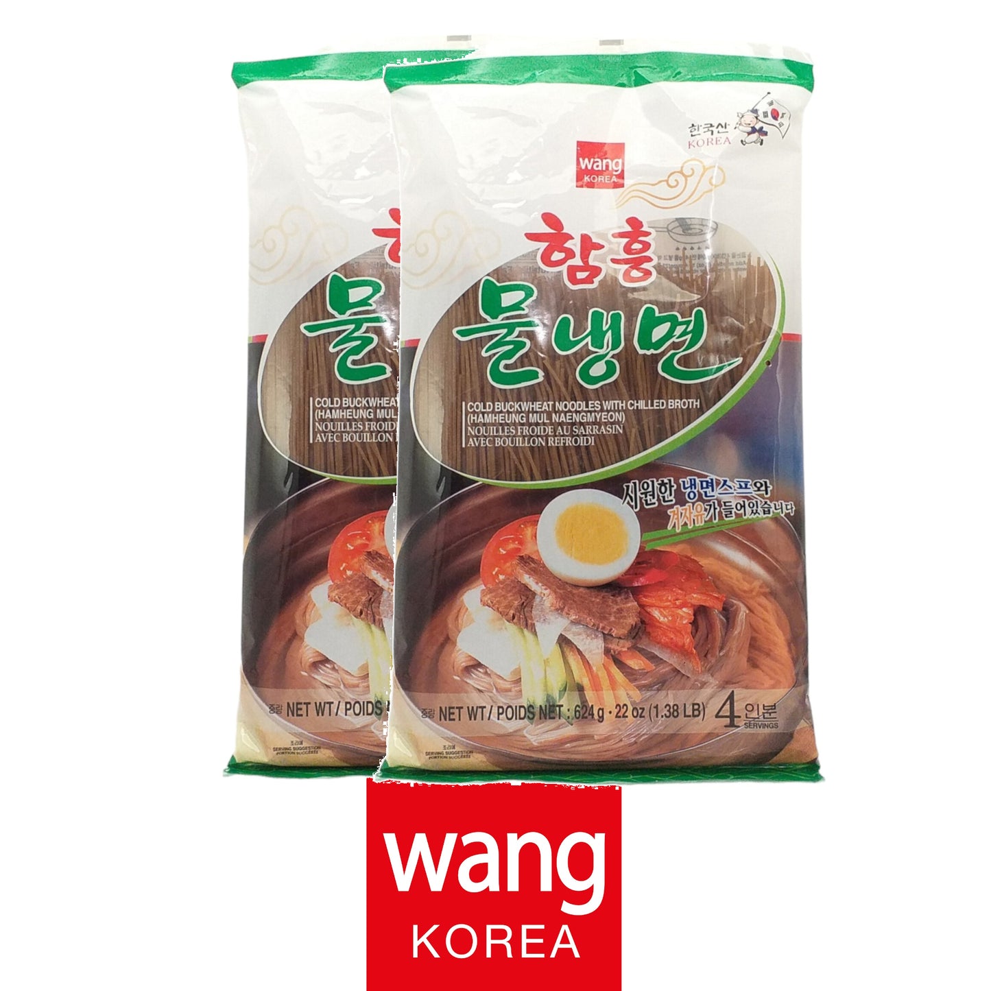 WANG KOREA Naengmyeon Buckwheat Noodles Pyeongyang / Hamheung / Hamheung Bibim / Chik  - 2 x 624 gr. pack