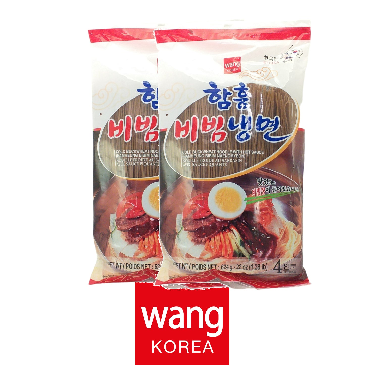 WANG KOREA Naengmyeon Buckwheat Noodles Pyeongyang / Hamheung / Hamheung Bibim / Chik  - 2 x 624 gr. pack