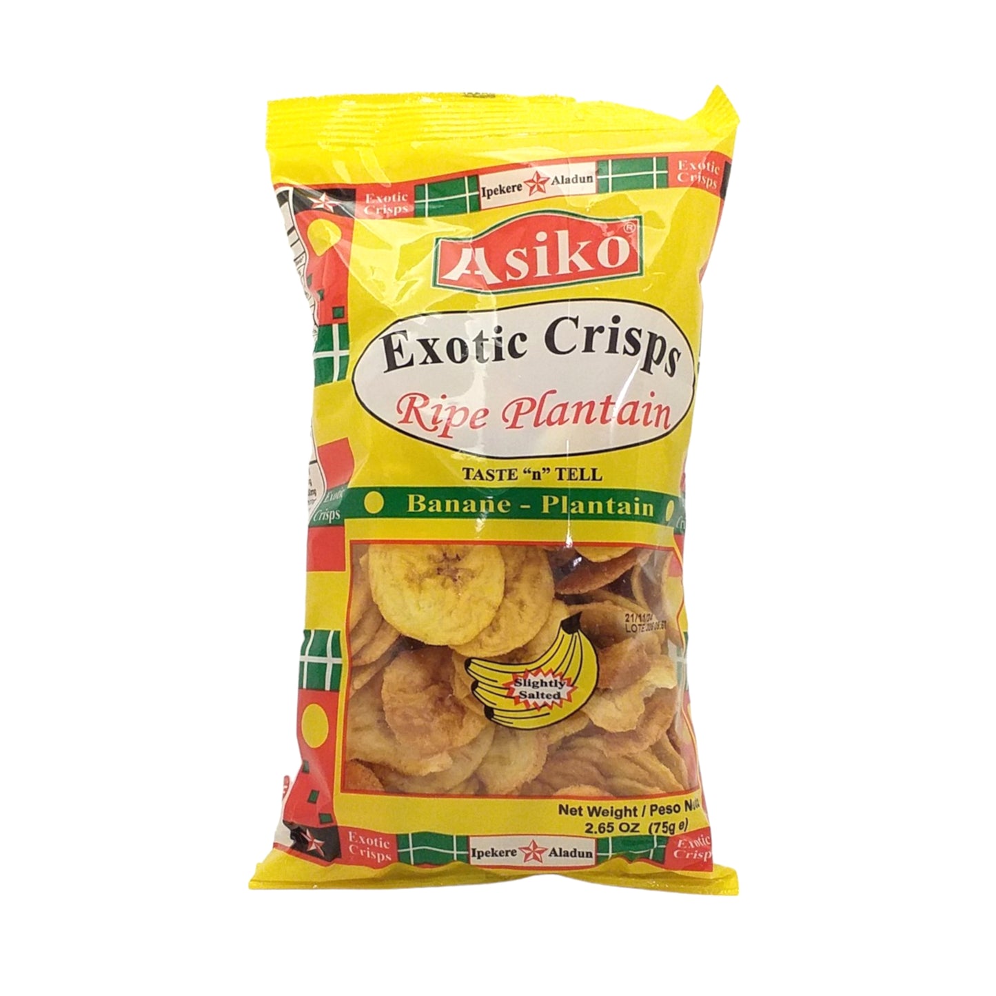 ASIKO Ripe Plantain Crisps Salted / Unsalted / Chilli - 10 x 75 gr. packs