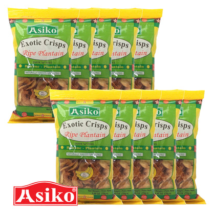 ASIKO Ripe Plantain Crisps Salted / Unsalted / Chilli - 10 x 75 gr. packs