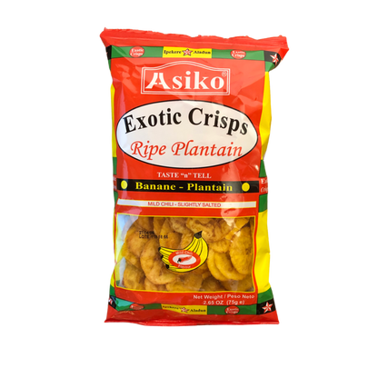 ASIKO Ripe Plantain Crisps Salted / Unsalted / Chilli - 10 x 75 gr. packs