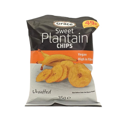 GRACE Sweet Plantain Chips Salted / Unsalted - 10 x 35 gr. packs