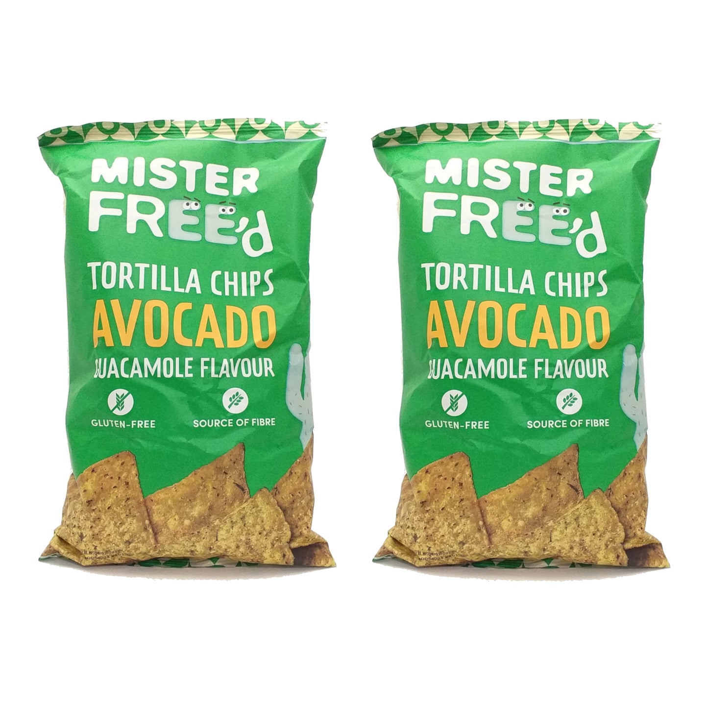 MISTER FREE'D Tortilla Chips Guacamole Barbecue Blue Maize Cheese Chia Kale Spinach Mango Chili - 2 x 135 gr. pack