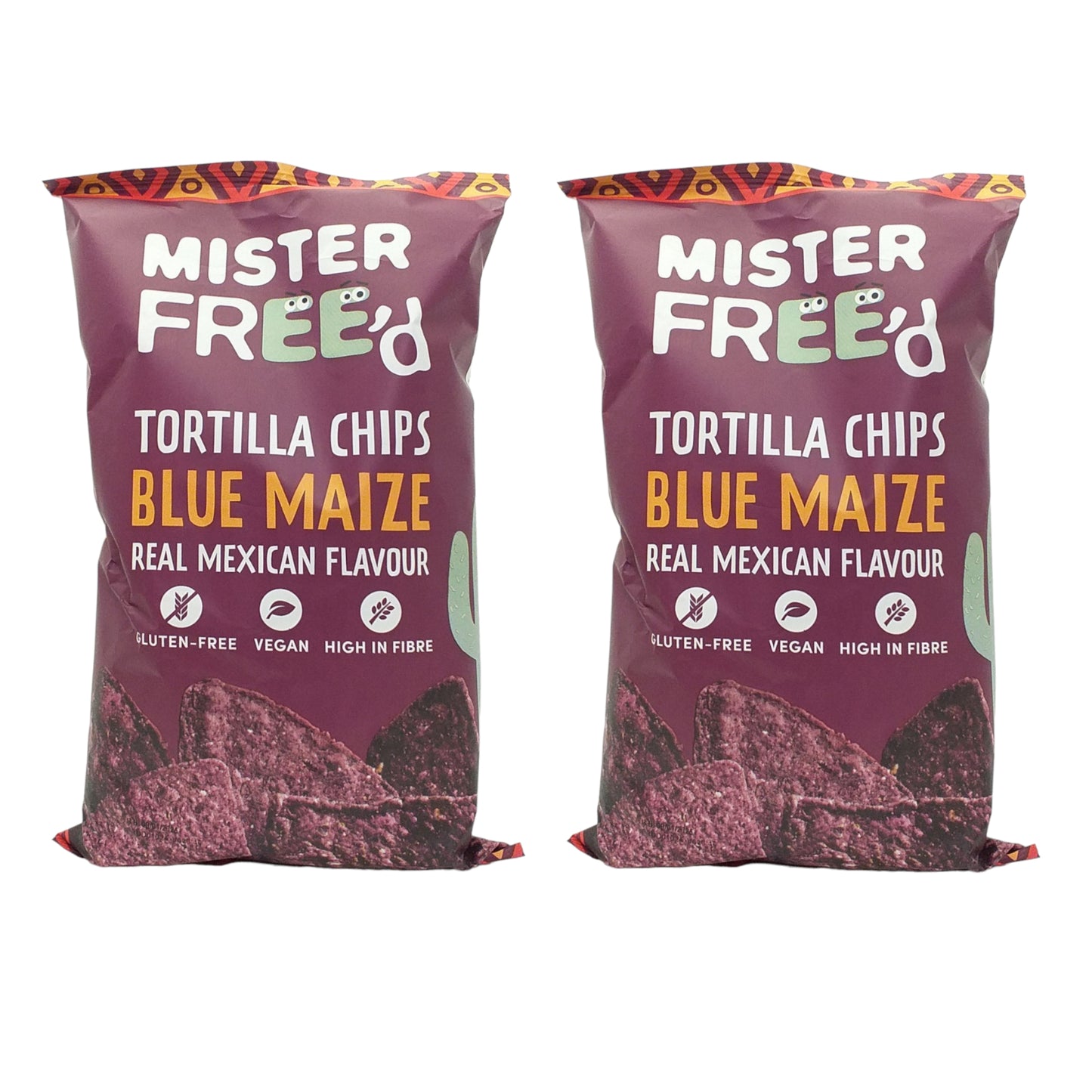 MISTER FREE'D Tortilla Chips Guacamole Barbecue Blue Maize Cheese Chia Kale Spinach Mango Chili - 2 x 135 gr. pack