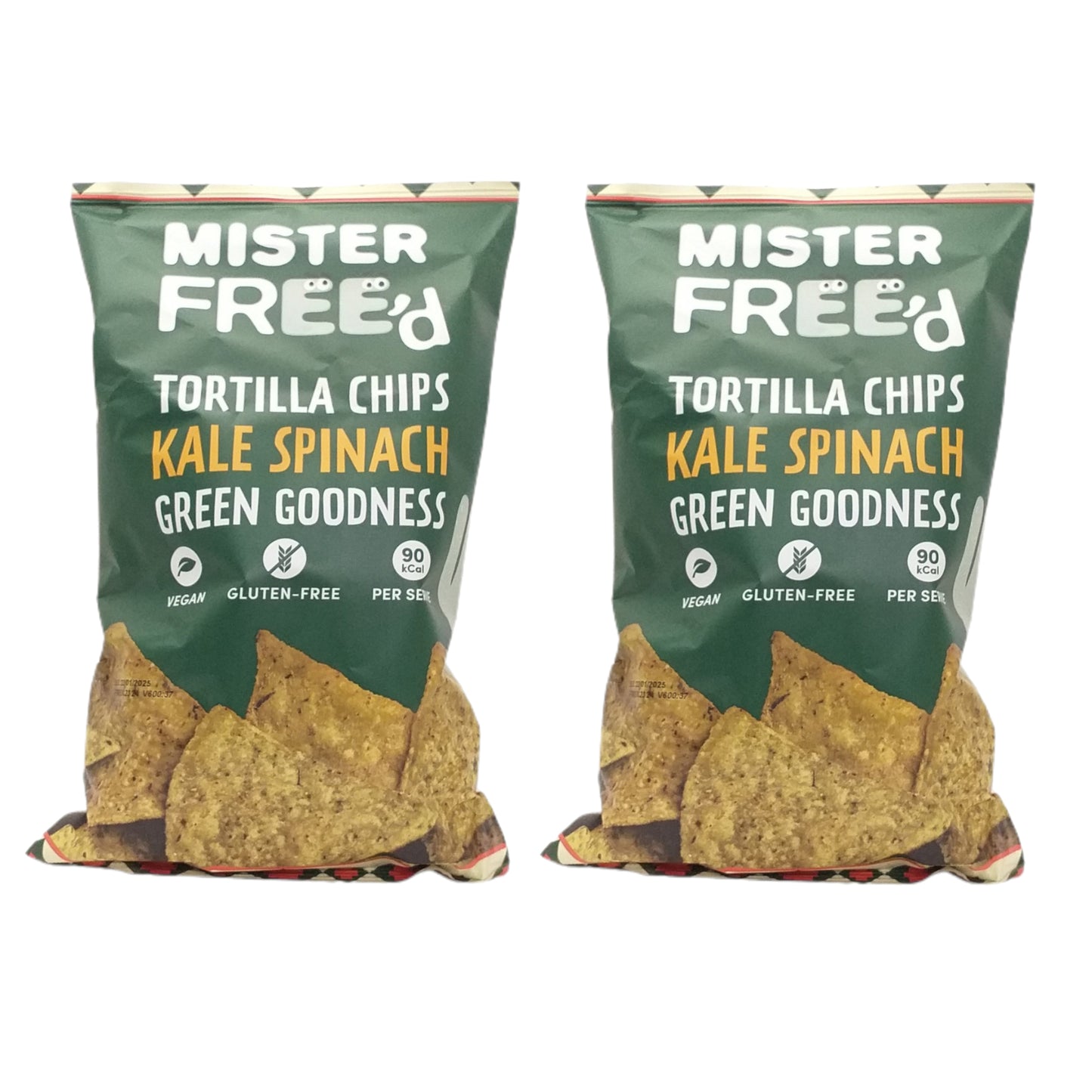 MISTER FREE'D Tortilla Chips Guacamole Barbecue Blue Maize Cheese Chia Kale Spinach Mango Chili - 2 x 135 gr. pack