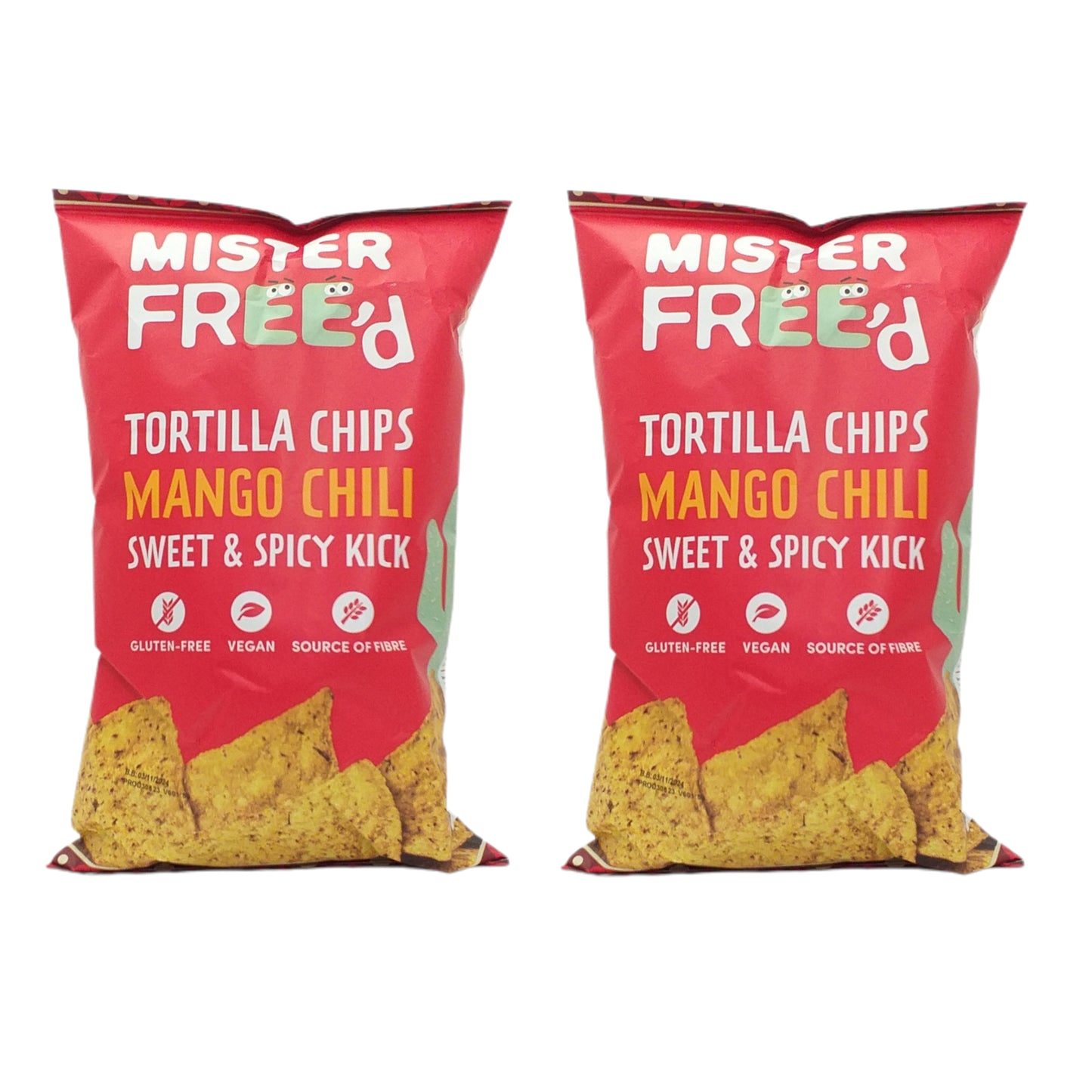 MISTER FREE'D Tortilla Chips Guacamole Barbecue Blue Maize Cheese Chia Kale Spinach Mango Chili - 2 x 135 gr. pack