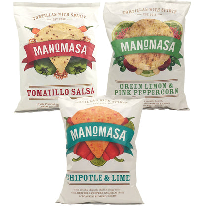 MANOMASA Tortilla Chips Chipotle Lime / Green Lemon / Tomatillo - 2 x 140 gr. pack