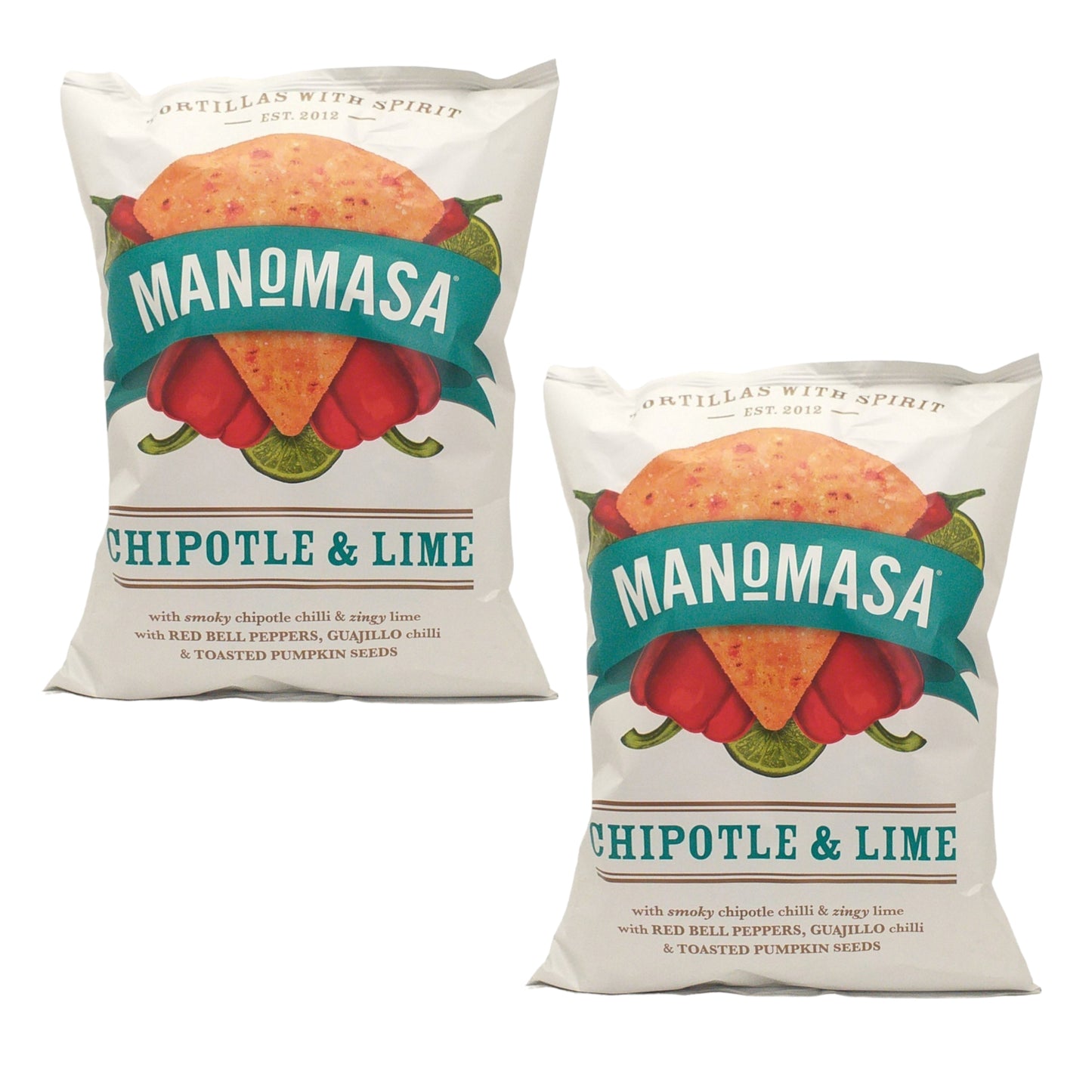 MANOMASA Tortilla Chips Chipotle Lime / Green Lemon / Tomatillo - 2 x 140 gr. pack