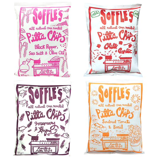 SOFFLES Pitta Chips Salt and Pepper / Tomato Basil / Rosemary / Garlic - 2 x 165 gr. packs