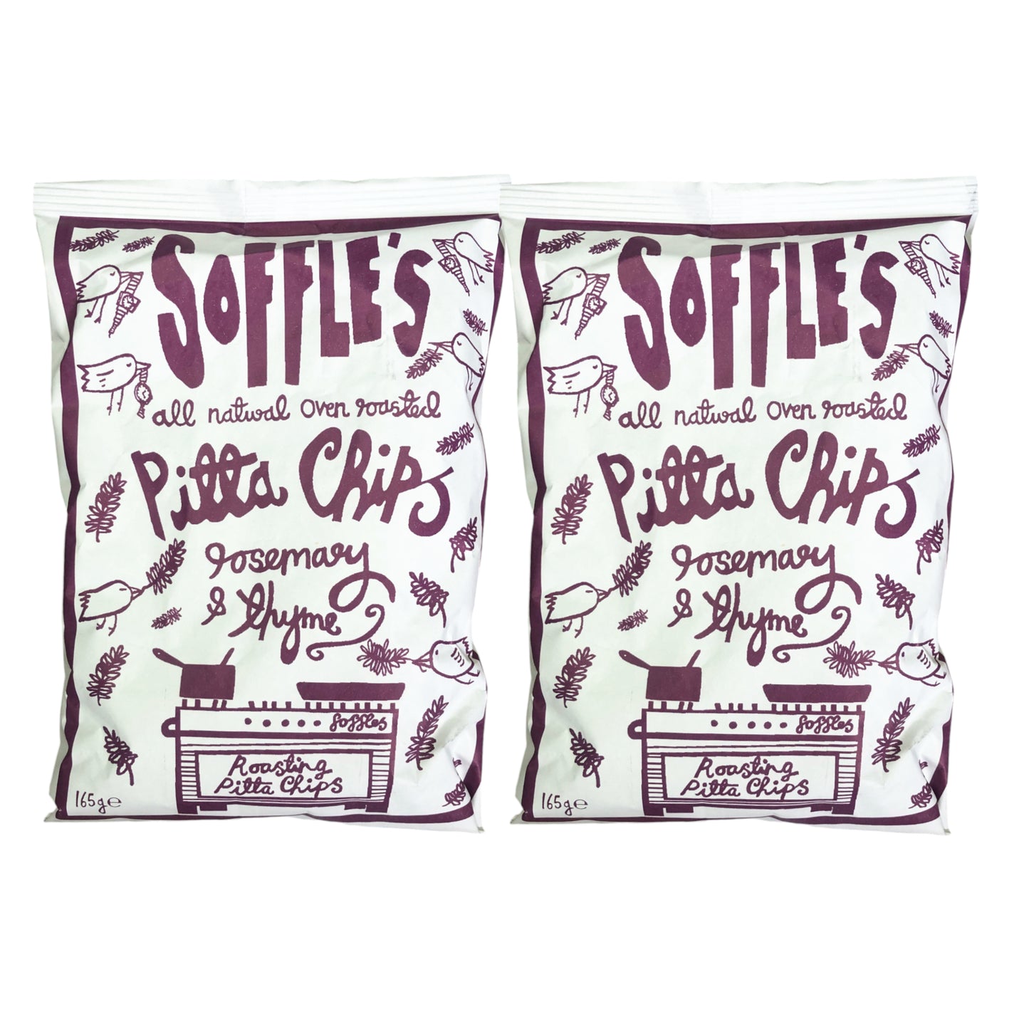 SOFFLES Pitta Chips Salt and Pepper / Tomato Basil / Rosemary Thyme - 2 x 165 gr. packs