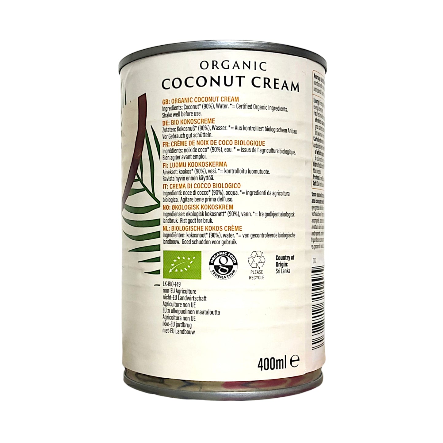 BIONA Organic Coconut Regular / Whipping Cream  - 400 ml tin