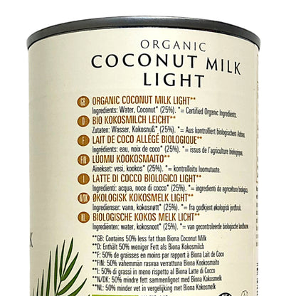 BIONA Organic Coconut Milk Regular / Light  - 400 ml tin