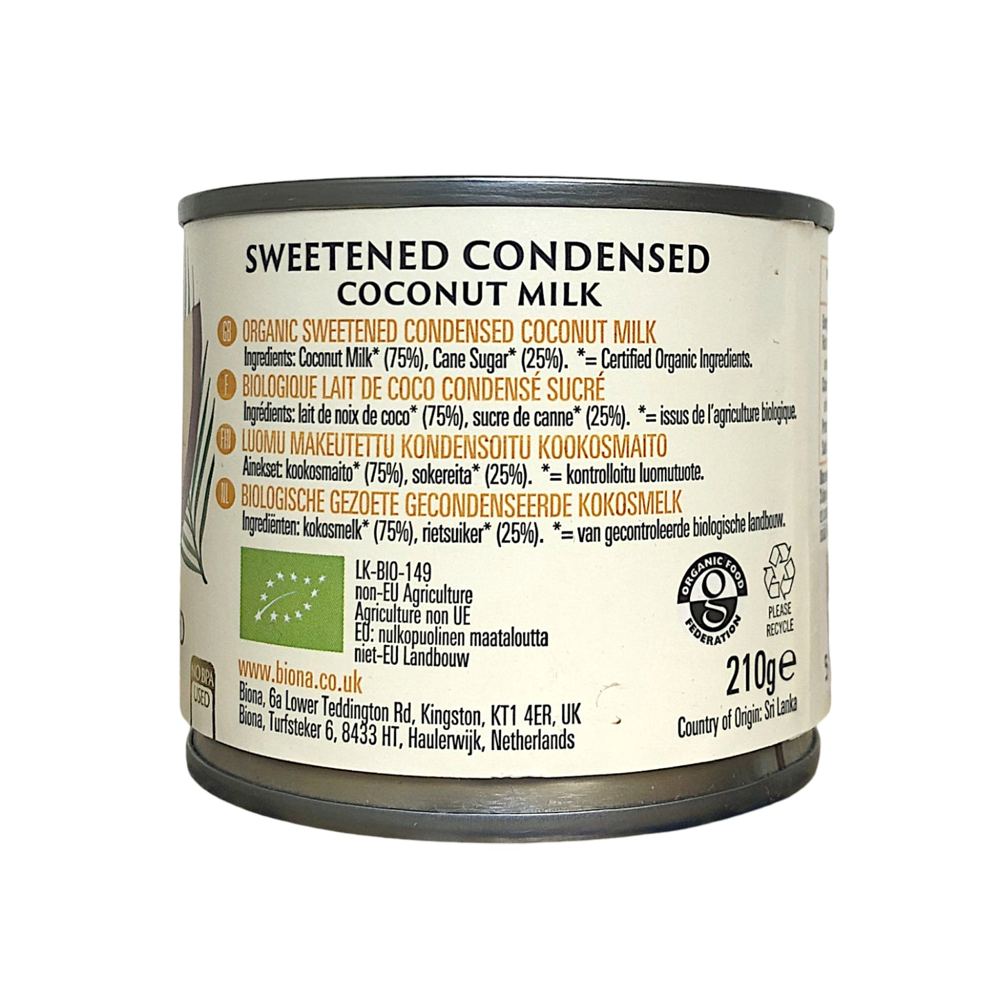 BIONA Organic Sweetened Condensed Coconut Milk 210 gr