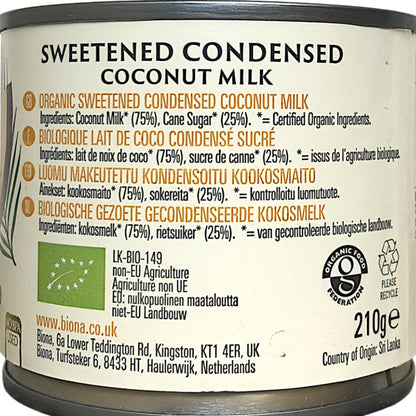 BIONA Organic Sweetened Condensed Coconut Milk 210 gr