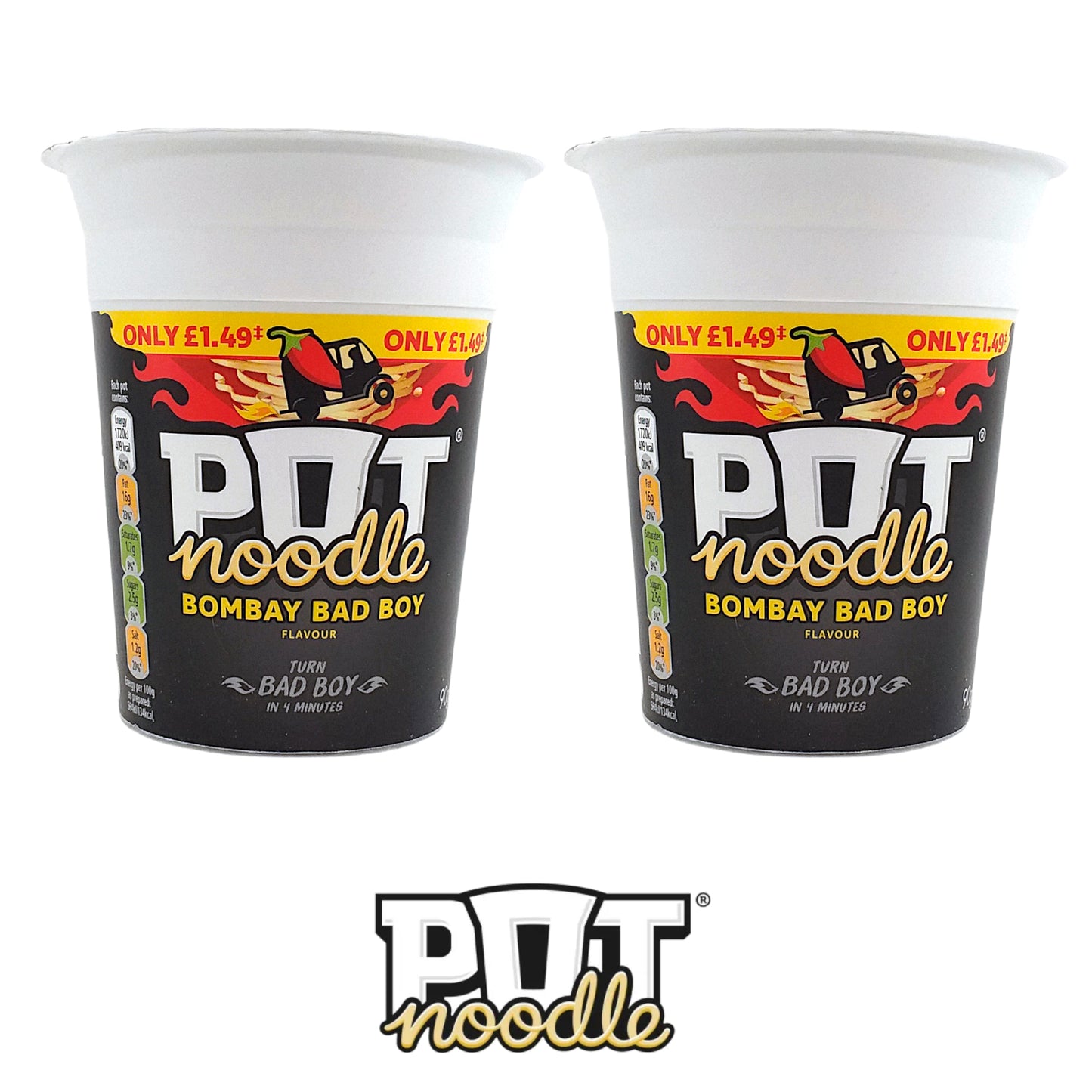 POT NOODLE Beef and Tomato / Bombay Bad Boy / Chicken and Mushroom Cup - 2 x 90 gr. cup