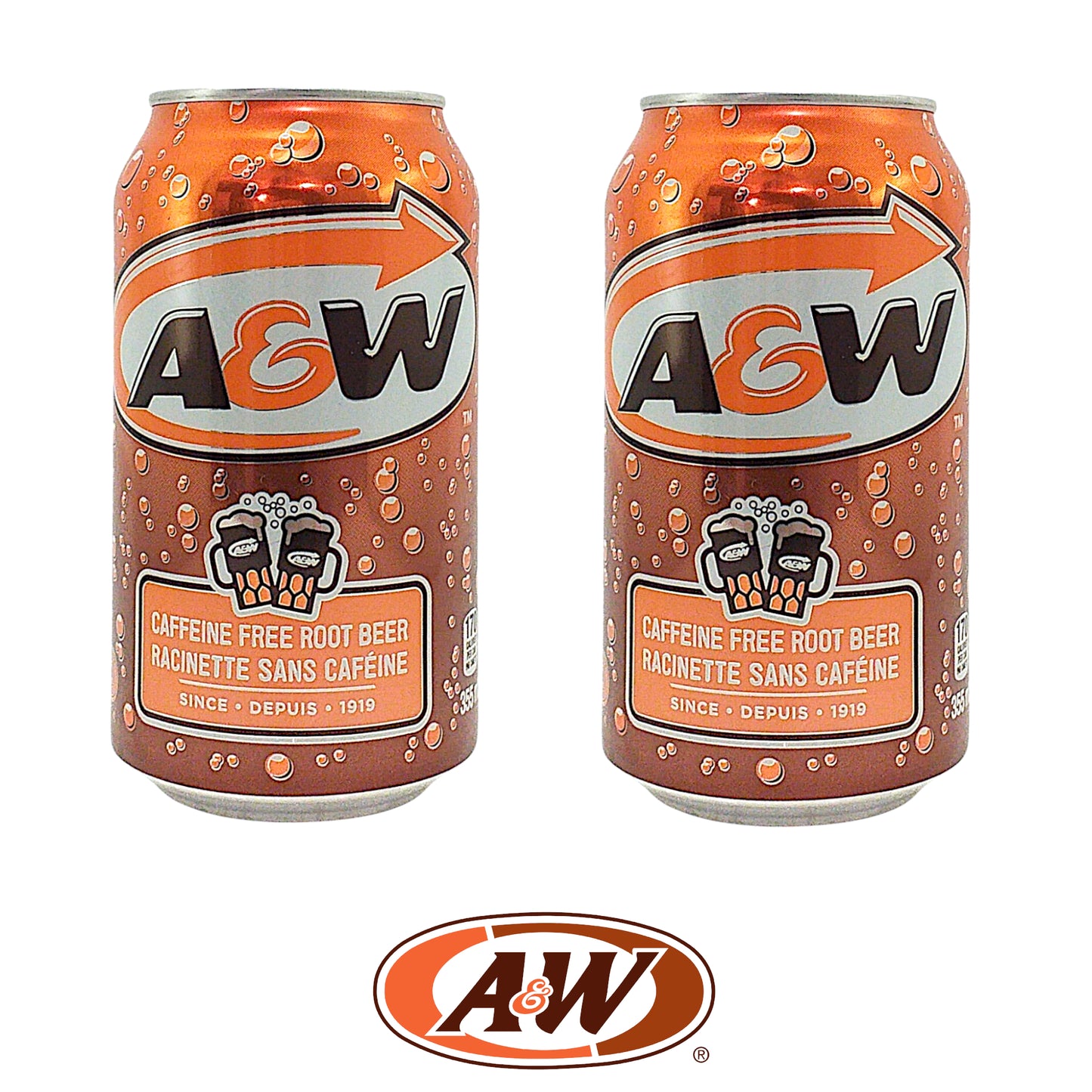 A&W Cream Soda / Caffeine Free Root Beer - 2 x 355 ml. can