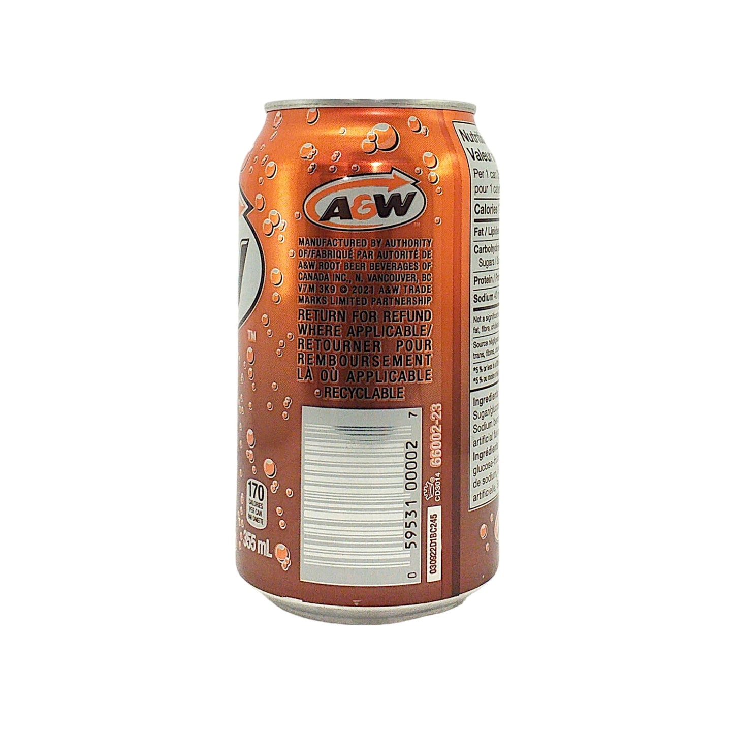 A&W Cream Soda / Caffeine Free Root Beer - 2 x 355 ml. can