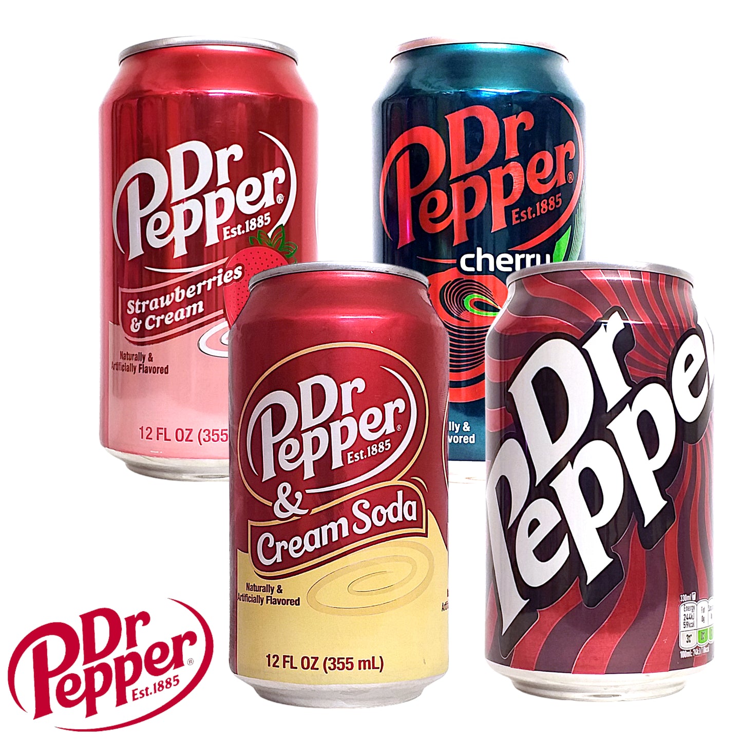 DR PEPPER Original / Cream / Cherry / Strawberry Cream Soda - 2 x 355 ml. cans