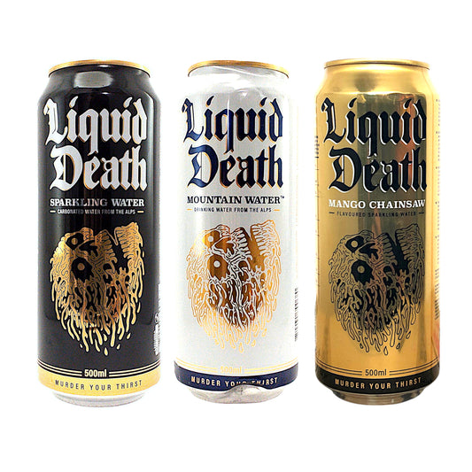 LIQUID DEATH Sparkling / Still / Mango Chainsaw Water - 2 x 500 ml. bottle