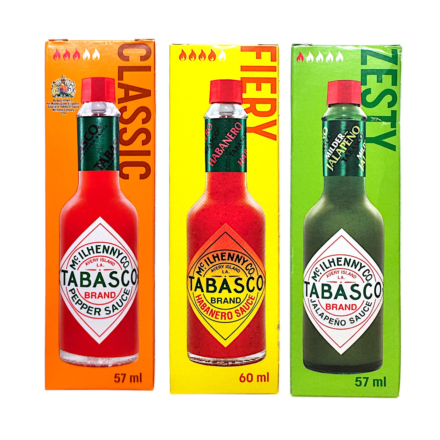 TABASCO Classic / Habanero / Jalapeno Hot Sauce - 57 ml bottle