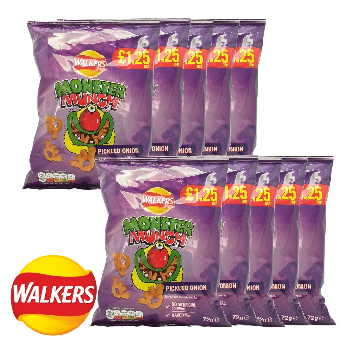 WALKERS MONSTER MUNCH Pickled Onion / Roast Beef / Sweet and Spicy - 10 x 72 gr. pack