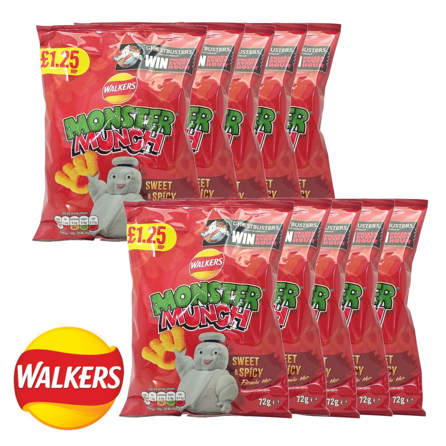 WALKERS MONSTER MUNCH Pickled Onion / Roast Beef / Sweet and Spicy - 10 x 72 gr. pack