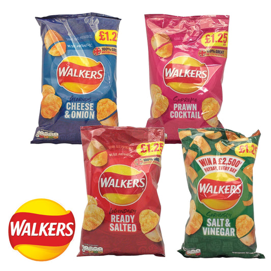 WALKERS Crisps Cheese and Onion / Prawn Cocktail / Salted / Salt and Vinegar  - 10 x 70 gr. packs