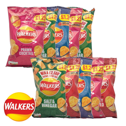 WALKERS Crisps Cheese and Onion / Prawn Cocktail / Salted / Salt and Vinegar  - 10 x 70 gr. packs