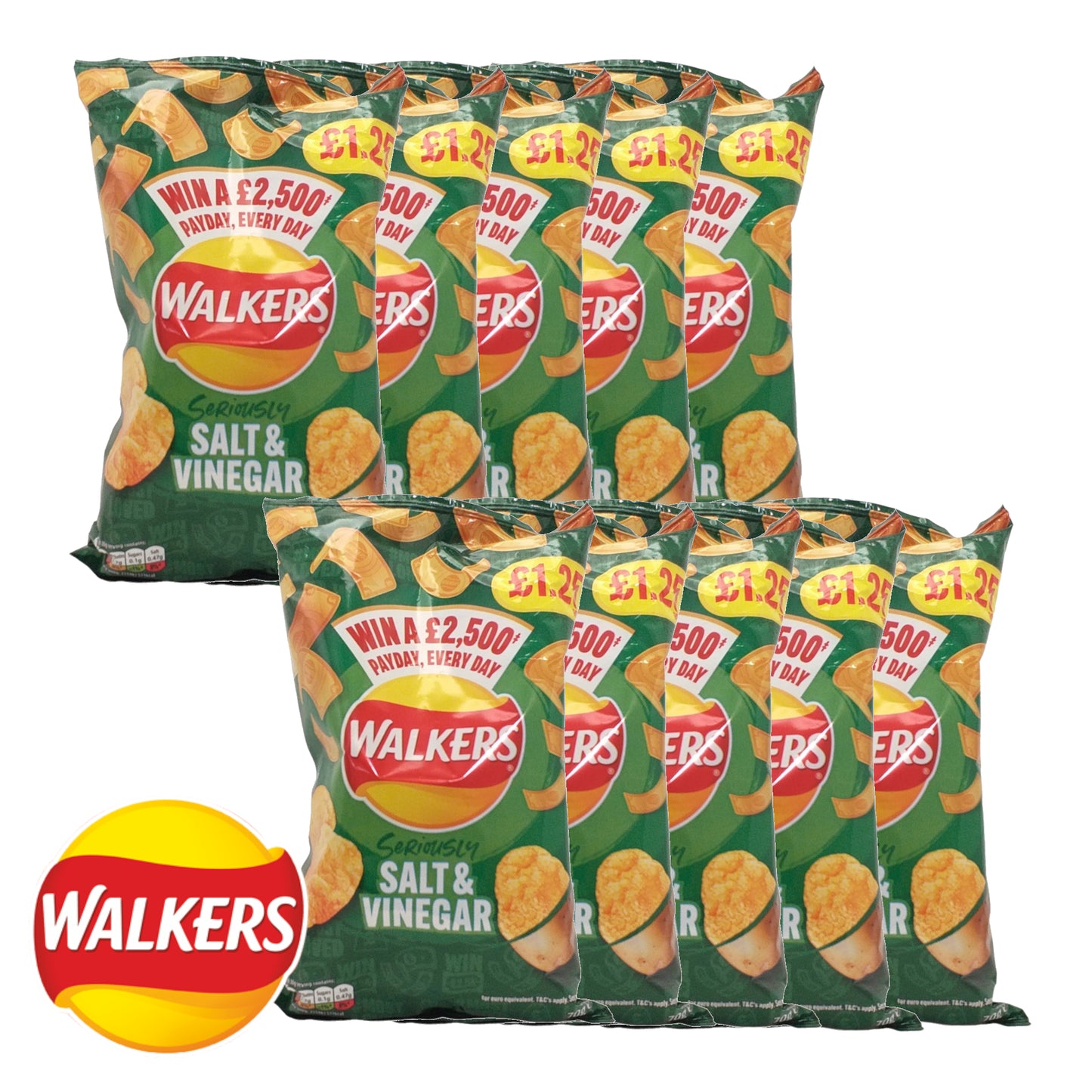 WALKERS Crisps Cheese and Onion / Prawn Cocktail / Salted / Salt and Vinegar  - 10 x 70 gr. packs