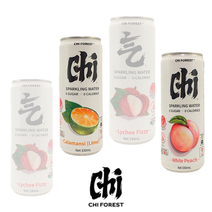 CHI Forest Sugar-Free 0 Calories Lychee / White Peach / Lime Fruit Sparkling Drink - 2 x 330 ml. can