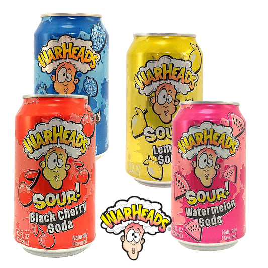 WARHEADS SOUR Drink Soda Black Cherry / Lemon / Watermelon / Raspberry - 2 x 355 ml. can