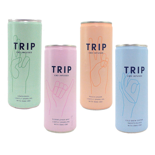 TRIP Drinks Cold Brew Coffee / Peach Ginger / Elderflower Mint / Lemon Basil - 2 x 250 ml. can