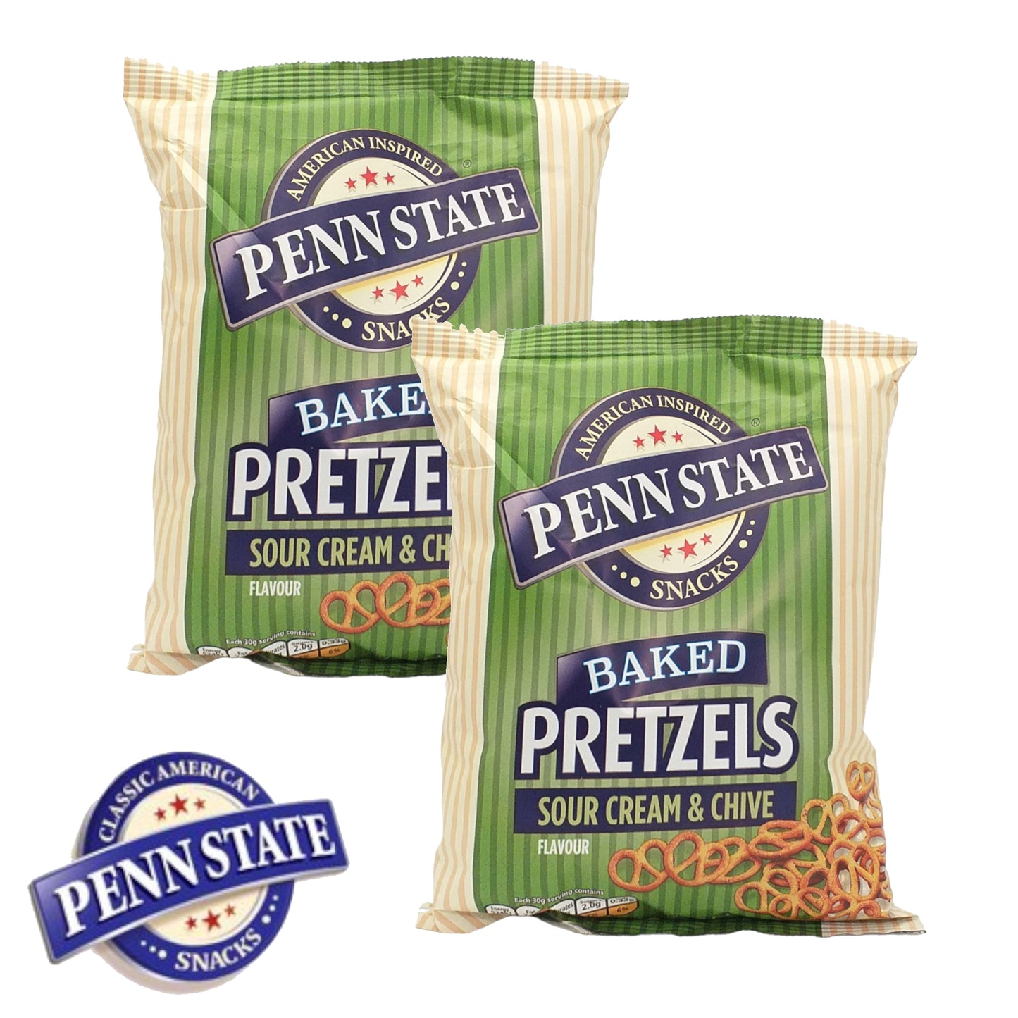 PENN STATE Baked Pretzels Sea Salt / Roasted Chili / Sour Cream and Chives - 2 x 65 gr. packs