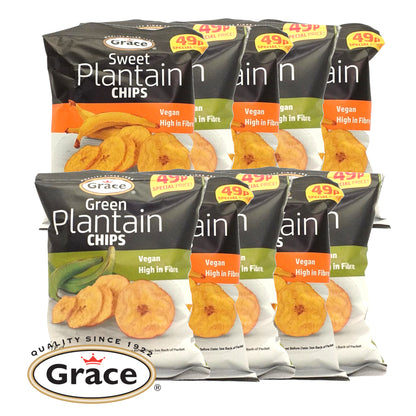 GRACE Sweet Plantain Chips Salted / Unsalted - 10 x 35 gr. packs