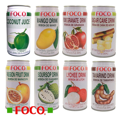 FOCO Thai Fruit Juice Tamarind / Soursop Guanabana / Maracuya Passion / Sugar Cane / Pomegranate / Mango / Lychee / Coco / Centella - 2 x 350 ml. can